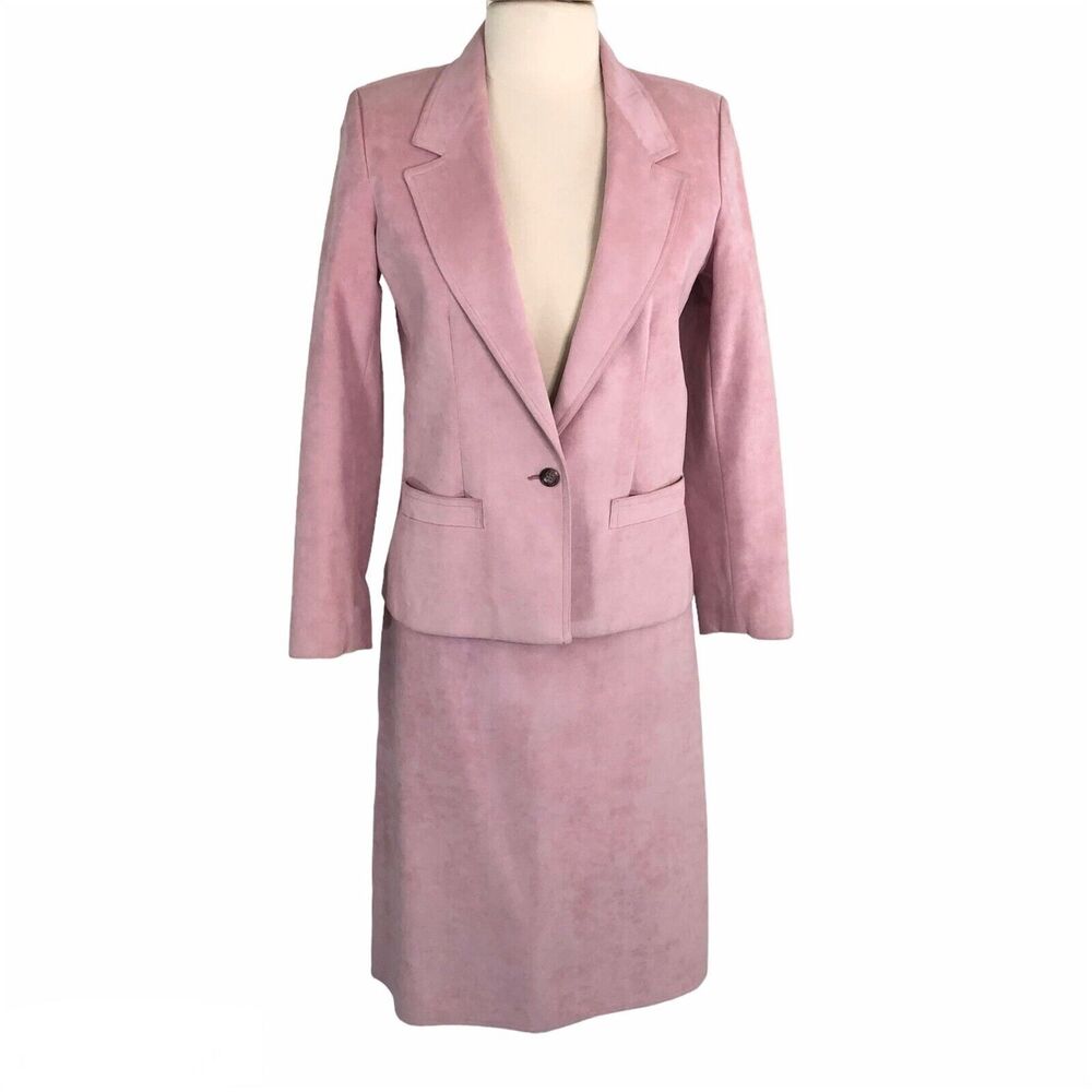 Ultrasuede Suede Career Midi Skirt Suit A-Line Skirt One-Button Blazer Size 10